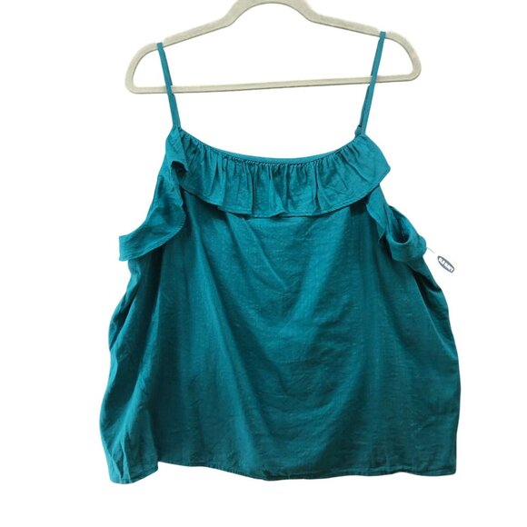 NWT Old Navy Cami Top Womens XXL Teal Ruffle Square Neck Relaxed - Picture 1 of 10